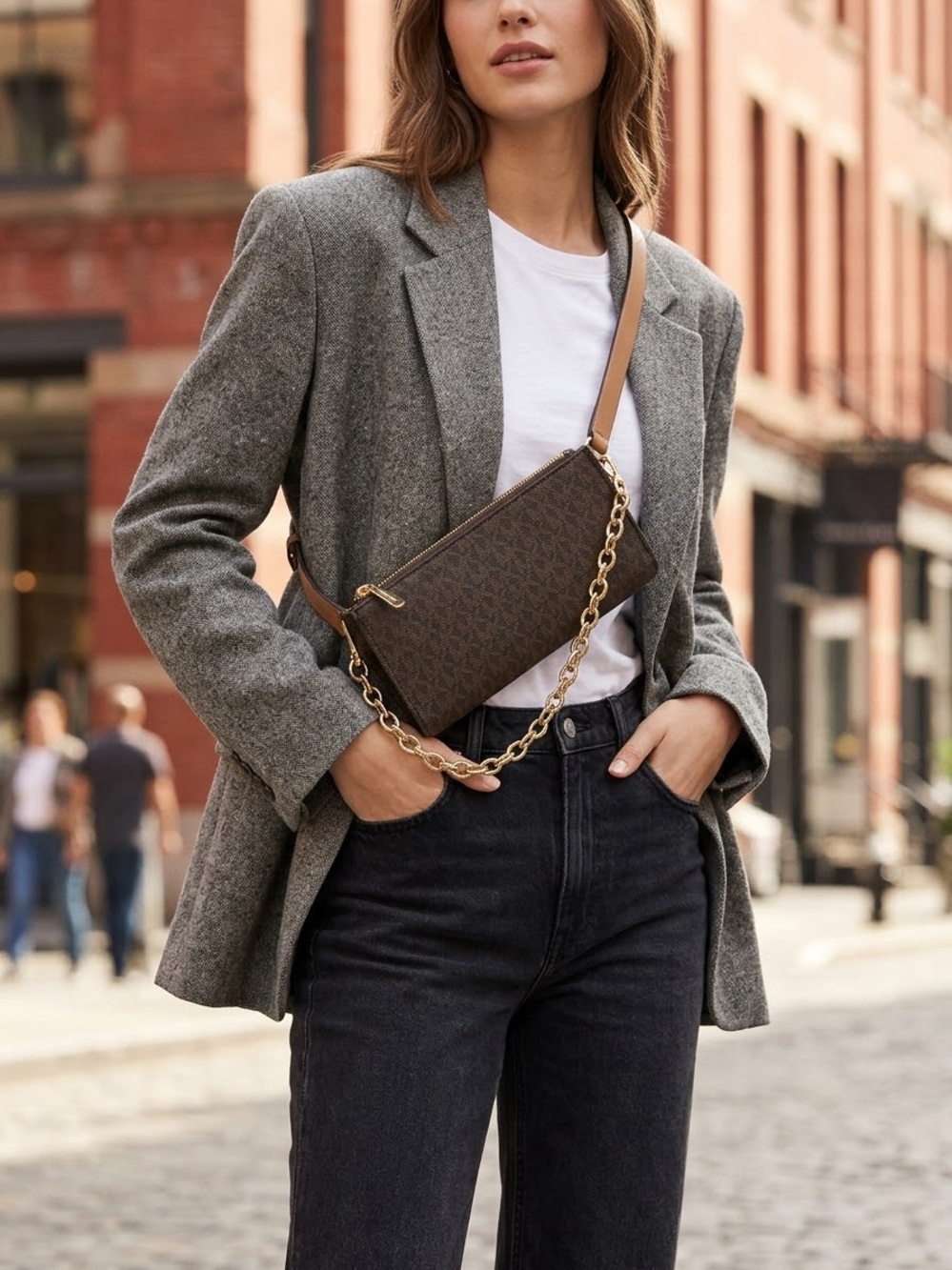 MICHAEL Michael Kors Brown Gold Chain Belt Bag Crossbody XL Adjustable Fall
